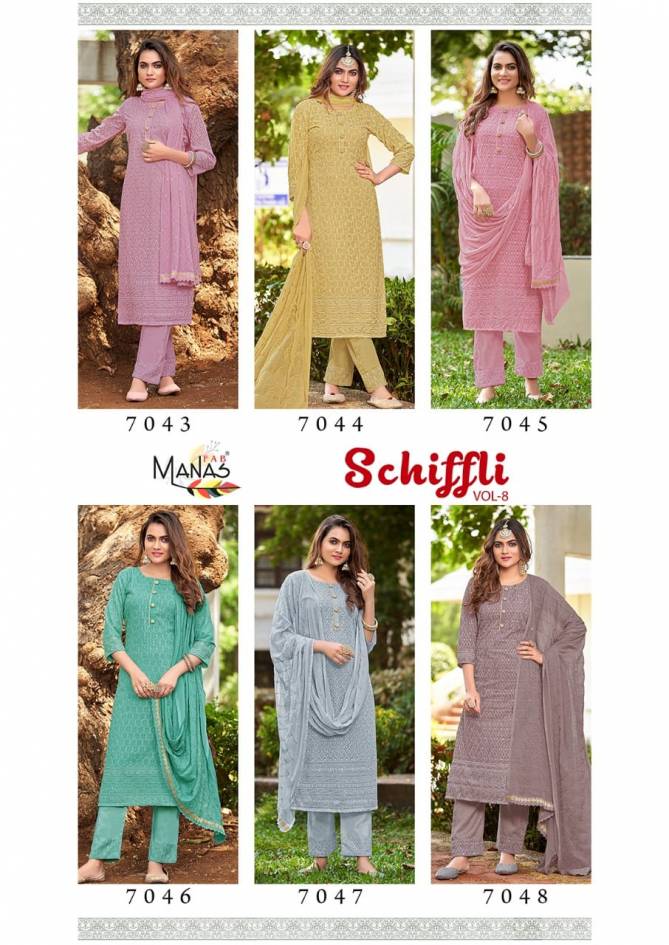 Manas Schiffli 8 FNew Exclusive Wear Heavy Georgette Ready Made Suit Collection